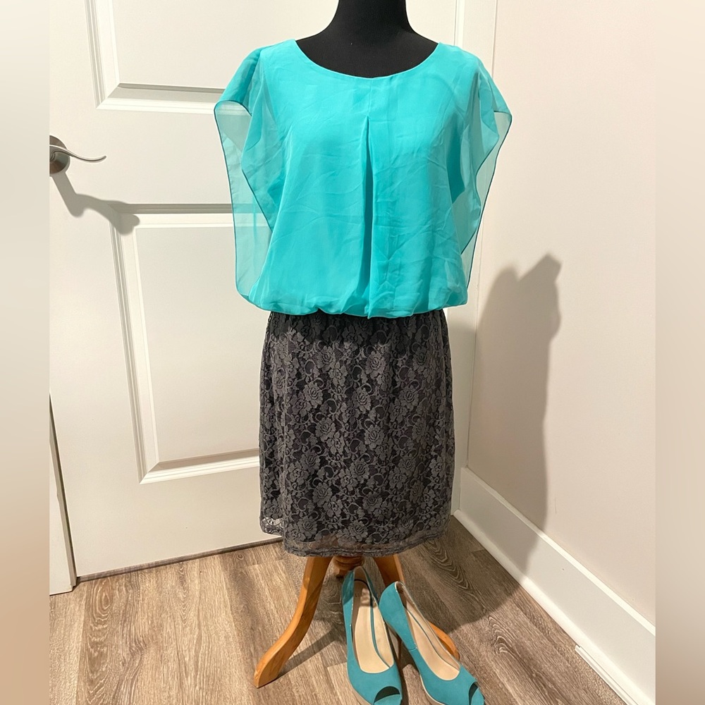 Teal and gray dress